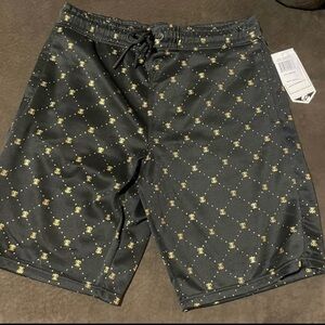 Men's Black Shorts with Gold Print - Unknown Brand